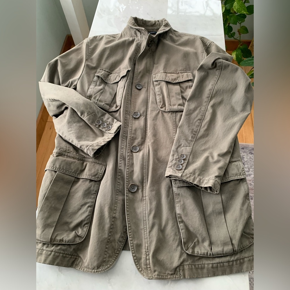 Banana Republic Safari Green Vintage Military Jacket Utility Cotton Zip & Button